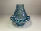 Fenton Art Glass Blue / Iridescent Candle Holder ~ Impressed Floral Pattern