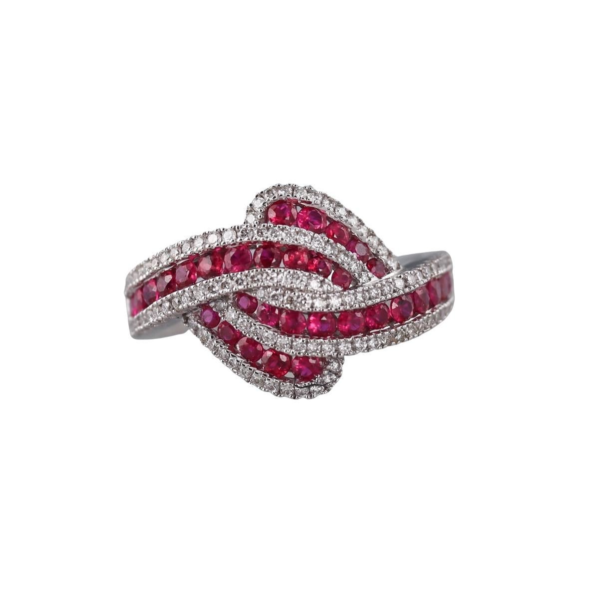 14k Gold Diamond Ruby Crossover Ring - image 1