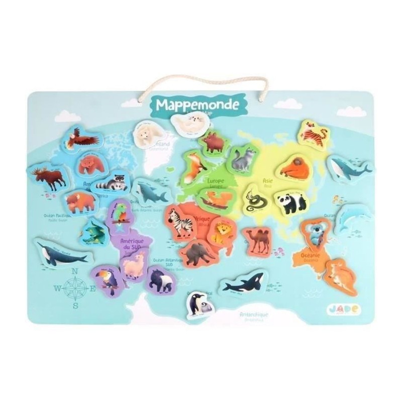 Jeu éducatif plateau magnétique des continents J.A.D.E avec 30 animaux en bois