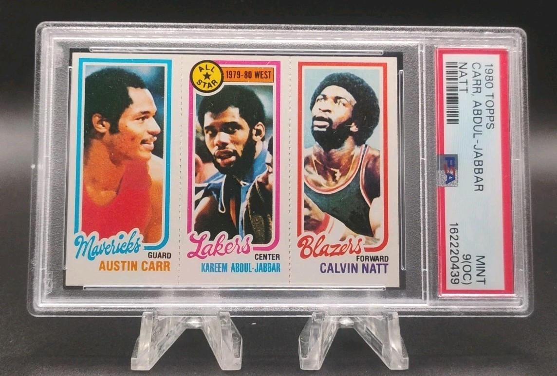 1980-81 Topps Basketball 61/8/200 Carr/Kareem Abdul-Jabbar HOF/Natt PSA 9(OC) view 1