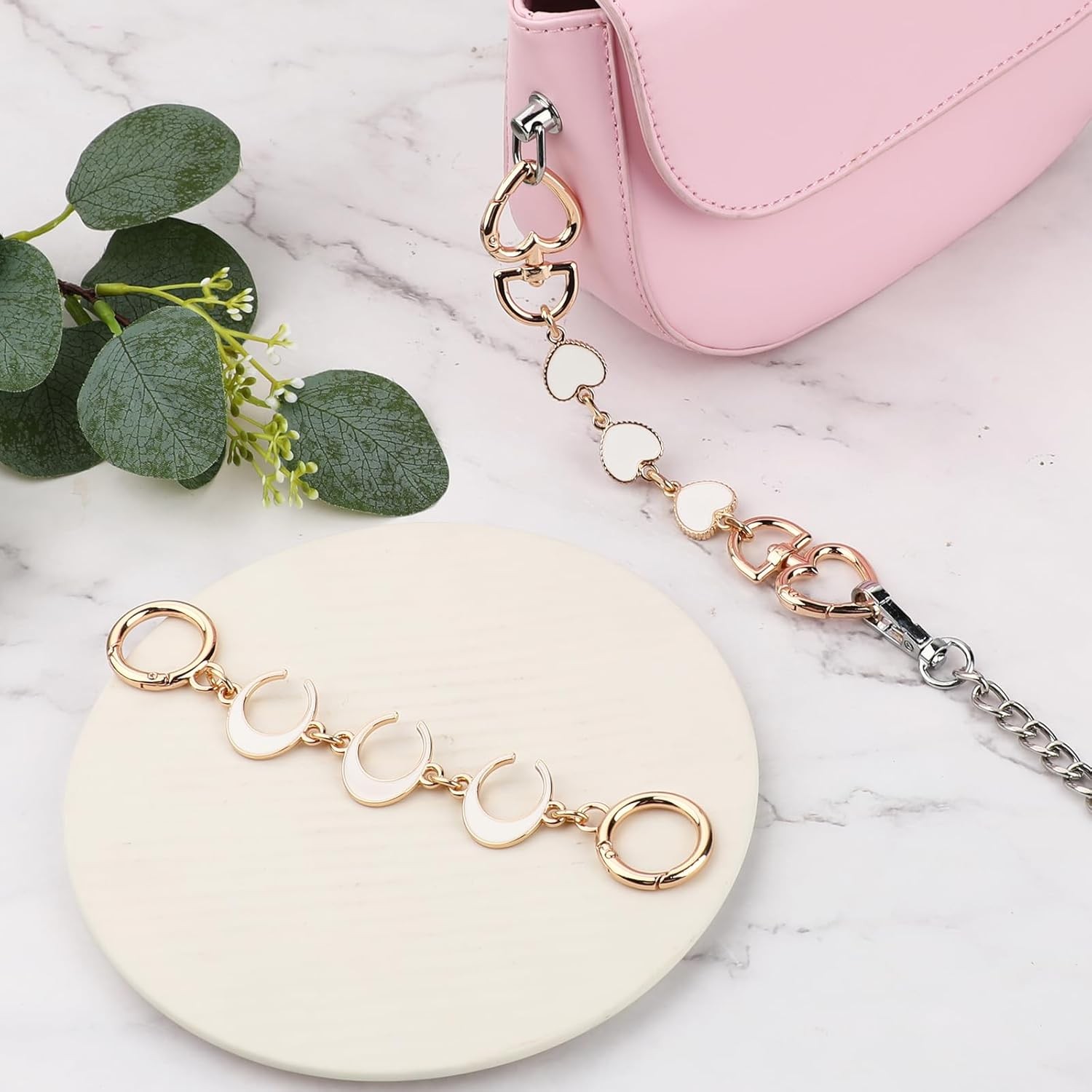 2pcs Bag Extender Chain Purse Strap Extenders for Handbags, Heart & white 
