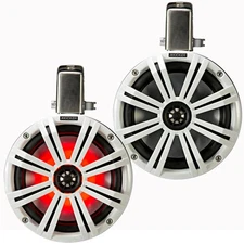 Kicker KMTC8 Loaded Marine Cans with 45KM84L speakers white grill on white can