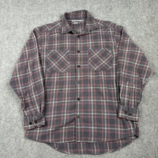 Wolverine Button Down Shirt Mens Large Grey Red Plaid Flannel Utility Workwear