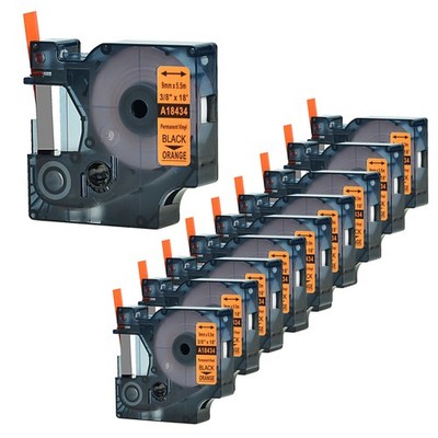 10PK Black on Orange 18434 IND VINYL Label Tape 9mm for Dymo Rhino 5000 5200