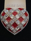 New Heidi Daus Heart Red Enamel & Clear Crystals Checkered Pattern Pin Brooch — photo 1
