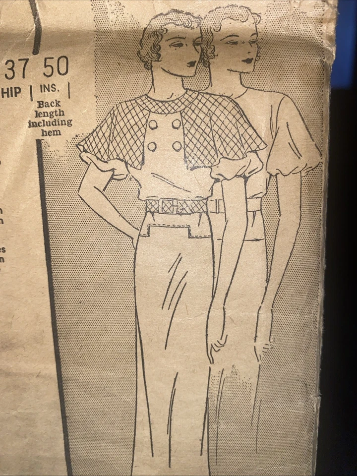 Vestido de falda y capa con patrón de costura Pictorial Review años 30 talla 16 6431 Foto 2 de 4