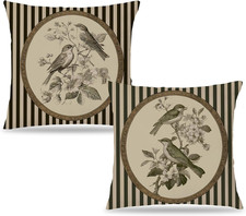 Vintage Bird Floral Pillow Covers 18X18 Double-Sided Set of 2, French Country Sp