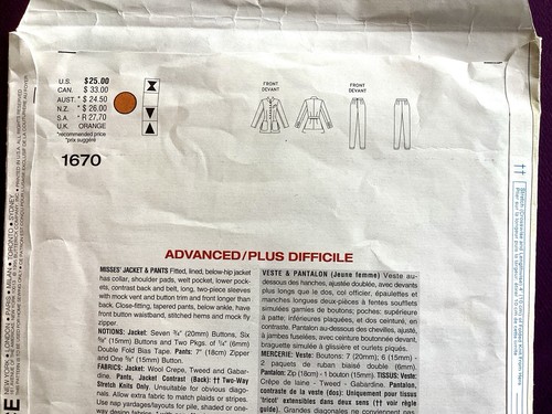 Vogue Designer Lagerfeld Pattern Size 14 16 18 Fitted Jacket Lined Tapered Pants - Picture 5 of 7