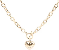 Chunky Heart Charm Toggle Chain Necklace Gold Plated Choker Necklace For Women