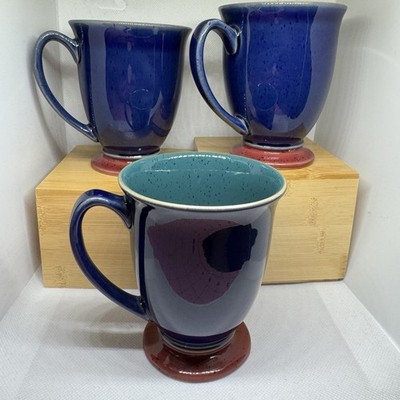 Vintage Denby England Stoneware Harlequin Footed 4.25 in Coffee Mug Set of 3