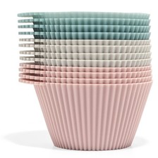 12 Pack Reusable Silicone Baking Cups Jumbo Muffin Liners Cupcake Pink Gray