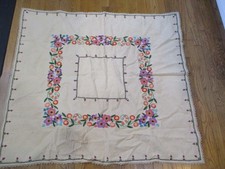 Beautiful Vintage Handmade Embroidered Linen Tablecloth 50" x 50"