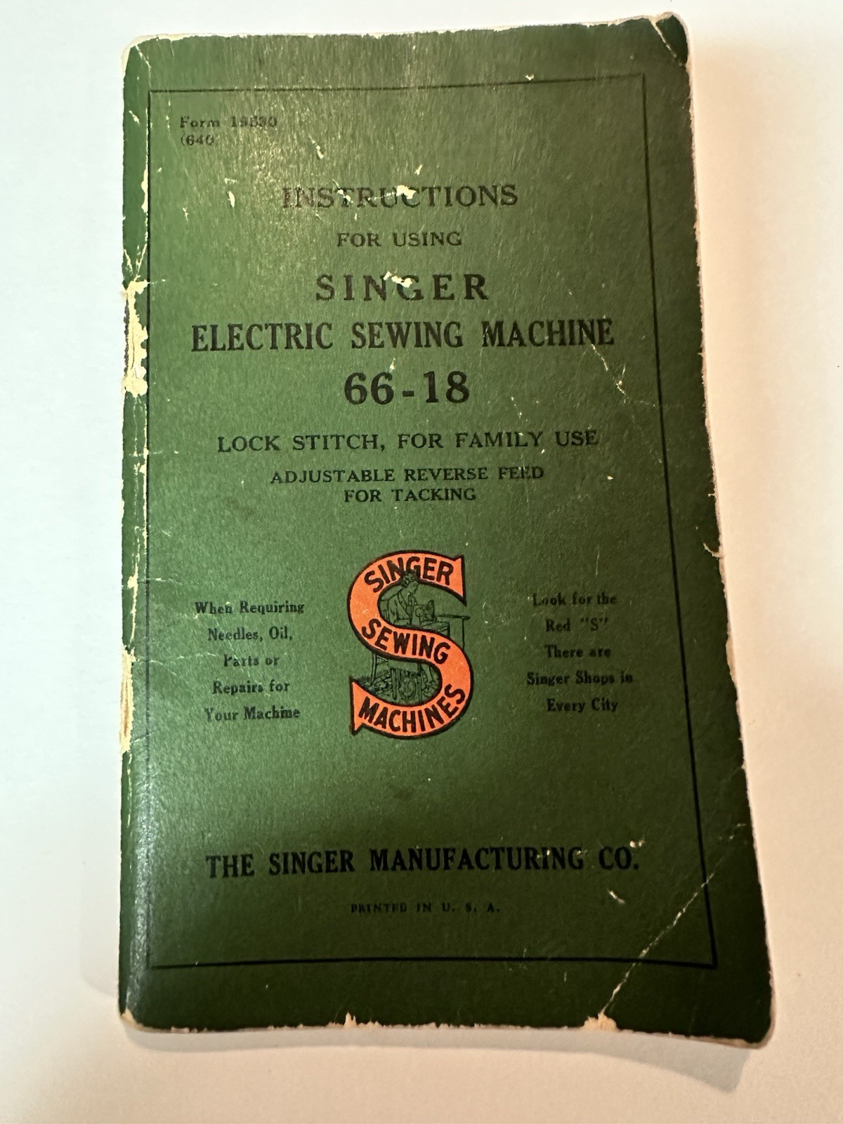 Vintage 1940 Singer Electric Sewing Machine 66-18 Instruction Manual