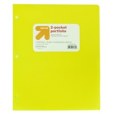 up up 2 Pocket Plastic Folder Yellow 3-Hole Punched 50 Sheet Capacity