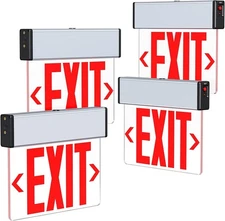 Red LED Edge Lit Exit Sign UL Listed, Brushed Aluminum Housing Single Sided Clea