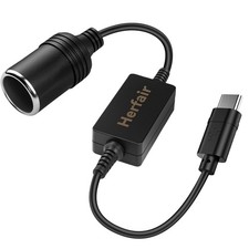 USB C Male to 12V Car Cigarette Lighter Socket Female Converter Adapter Black
