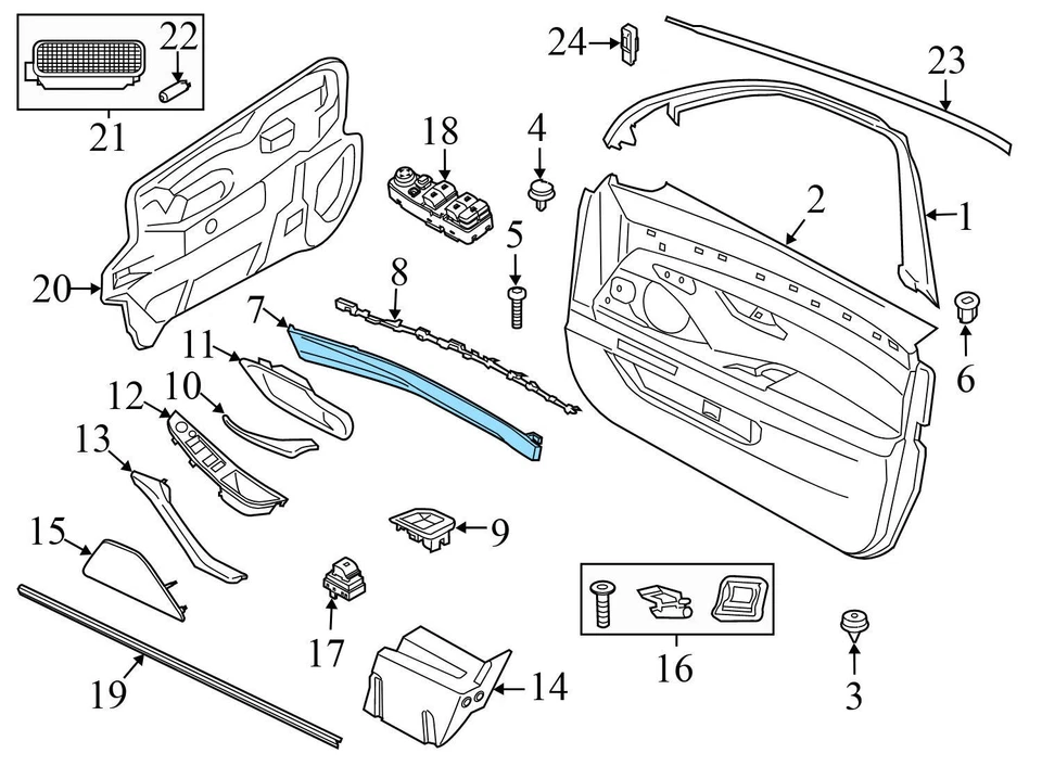 BMW 535D 2014-2016 - Panel puerta delantera derecha embellecedor 7225552 Foto 3 de 4