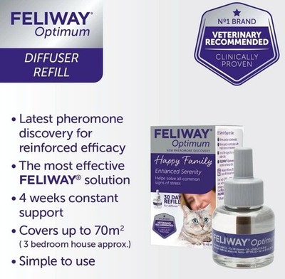 NEW Feliway Optimum Cat Enhanced Calming Pheromone 3×30 Days Refill Cat 48ml Set
