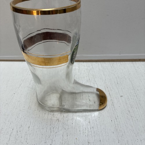 Vintage Spaichingen Dreifaltigkitberg Glas Stiefelform 5" hoch Goldrand Deutsch - Bild 7 von 8