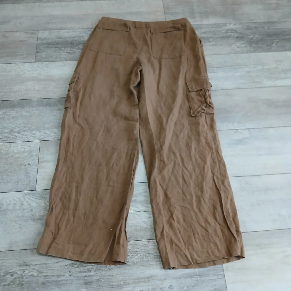 Tommy Bahama Womens Linen Cargo Pants Brown Wide Leg Size 6 - Image 3 of 4