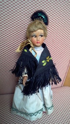 Frühe 9 Zoll alle original Lenci-Typ gepresste Filz Kostüm Puppe hergestellt in Spanien um 1950