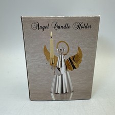 Portacandele angelo in ottone placcato oro argento decorazione natalizia vecchio stock vintage nuovo