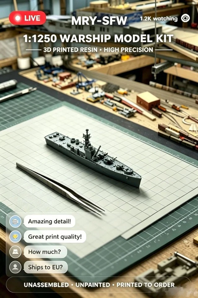 3D Printed 🔥1:1250 1:1200 1:1000 Warship Model Kit