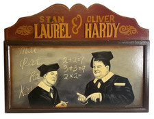 Laurel & Hardy Travelling Wooden Show Sign Oil on Wood Large 32x24" Decor