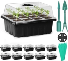 Sfee 10 Pack Seed Starter Tray Kit, 120 Cells Seedling 10 pack, Black 