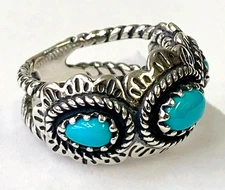 QVC American West Rare Sterling Sleeping Beauty Turquoise 3 Stone Ring Size 5
