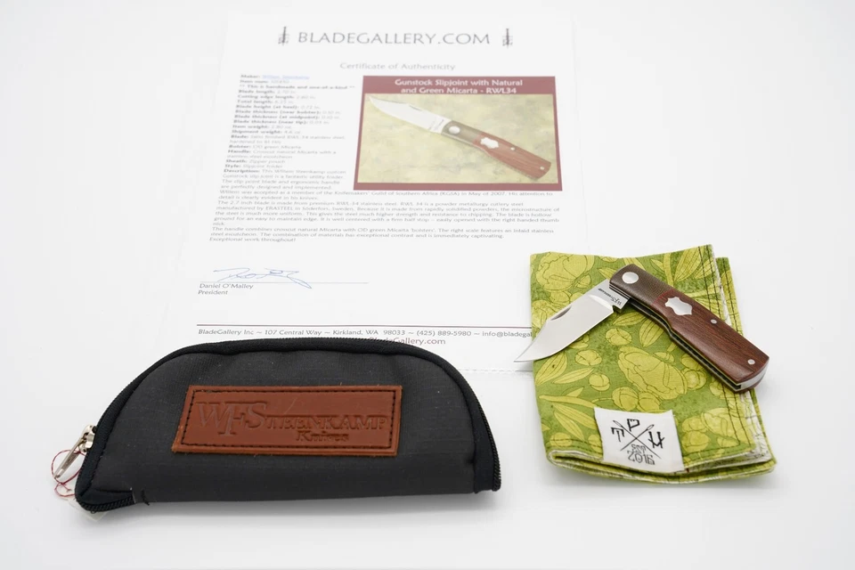 Willem Steenkamp Gunstock Slipjoint Knife, Natural and Green Micarta, RWL34 - Image 2 of 4