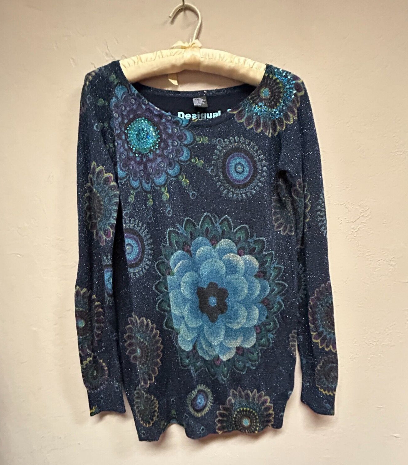 Desigual Women Boat Neck Floral Metallic Sweater … - image 1
