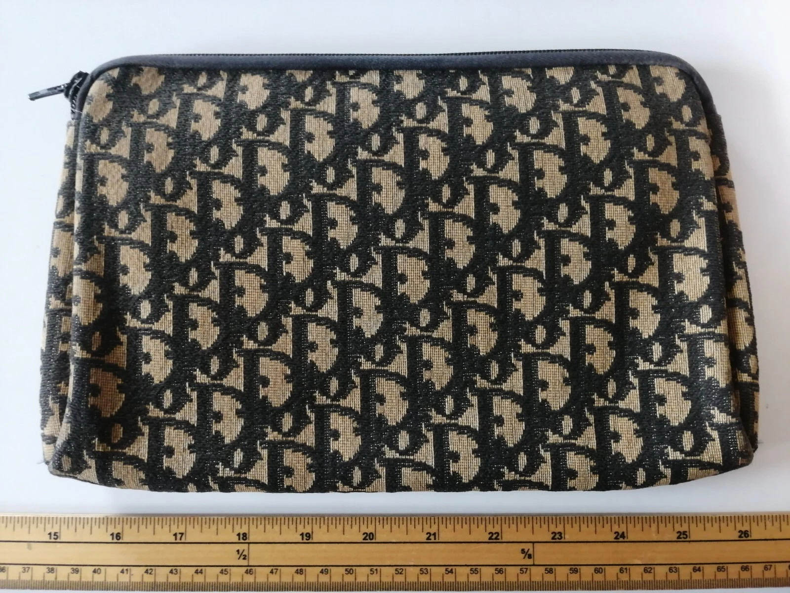 Pochette zippée jacquard bleu oblique vintage dior