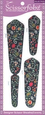 SCISSORFOBZ Designer Scissors Sheath Cover 4pc Pack Multicolor Floral on Black