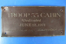 Rare Boy Scouts of America Troop 55 Cabin Dedication Plate Over 8 Ounces Copper