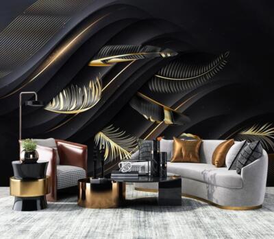 3D Black Leaves E3198 Wallpaper Mural Paper Wall Print Indoor Murals CA Erin