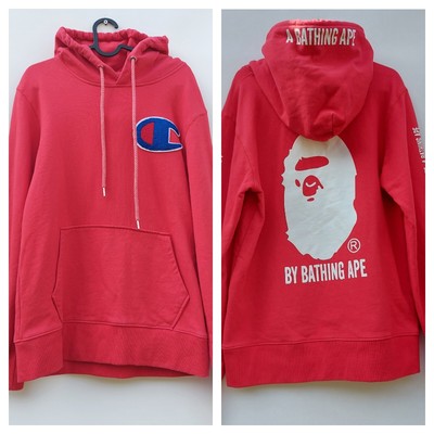 A bathing Ape BAPE X CHAMPION Mens Red Hoodie Authentic Size
