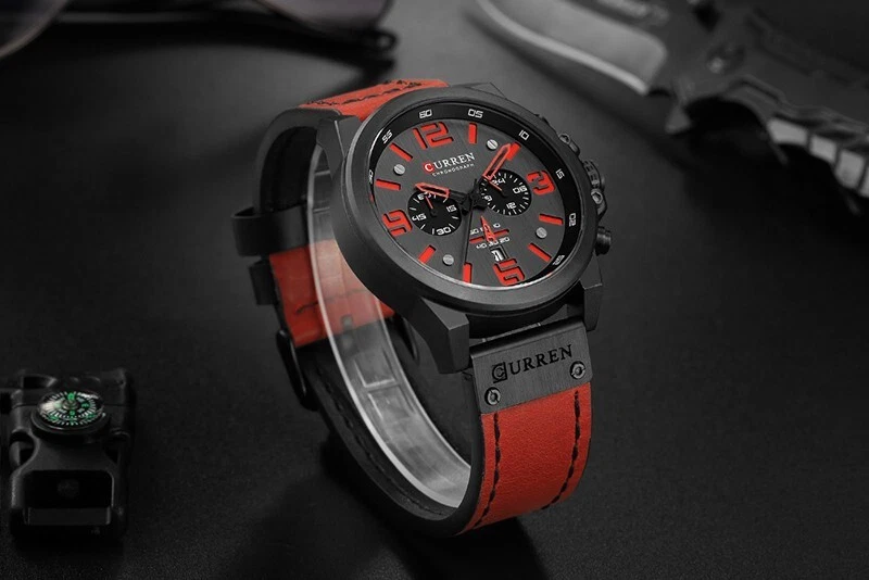 Curren Herren Luxus Leder Armbanduhr Chronograph wasserdicht Analog Quarz - Bild 3 von 4