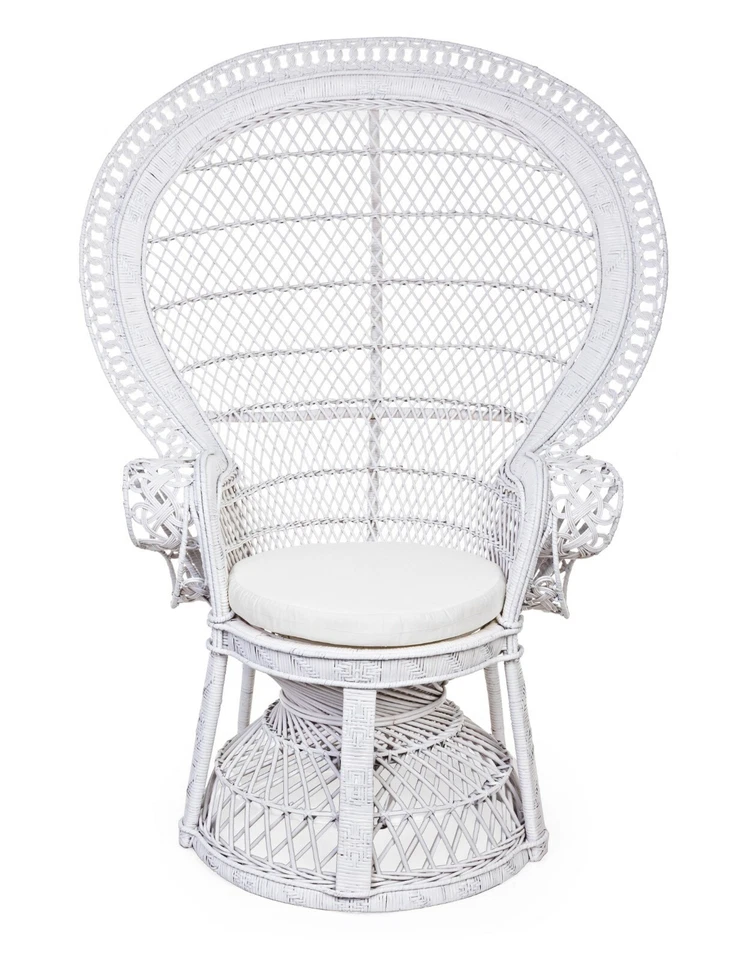 Poltrona Pavone Bianca Rattan Vimini Naturale Poltrone Giardino Esterno Interno - Immagine 3 di 4