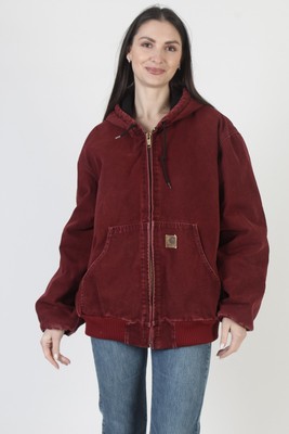 Vintage Carhartt Hooded Work Wear Jacket J130 CRI Crimson Red Mens 