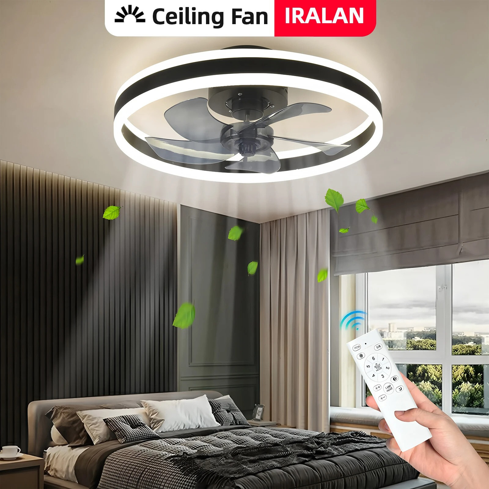 Ventilateur de plafond noir avec éclairage LED et télécommande Orion