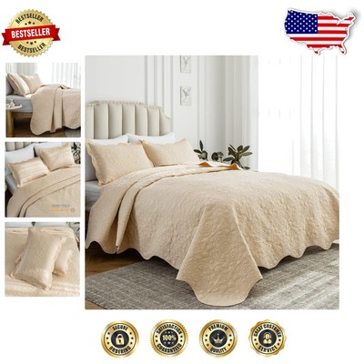 Durable King Size Quilt Set - Soft Lightweight Quilting with Floral Pillow Shams