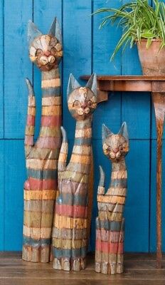 3 Tall Fair Trade Hand Carved Wood Rainbow Cat Sculpture Ornament Statue 1 metre