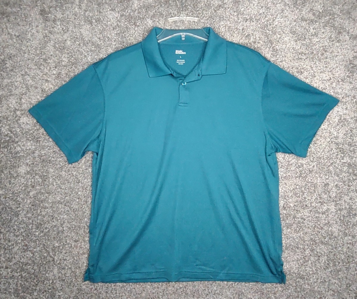 Marc Edwards Polo Shirt Men Large Blue Teal Short Sleeve Check Athletic Golf