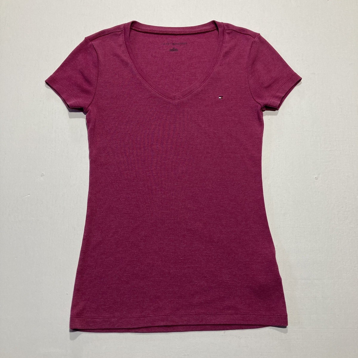 Women's Tommy Hilfiger Solid Pink V Neck Short Sleeve T-Shirt Size