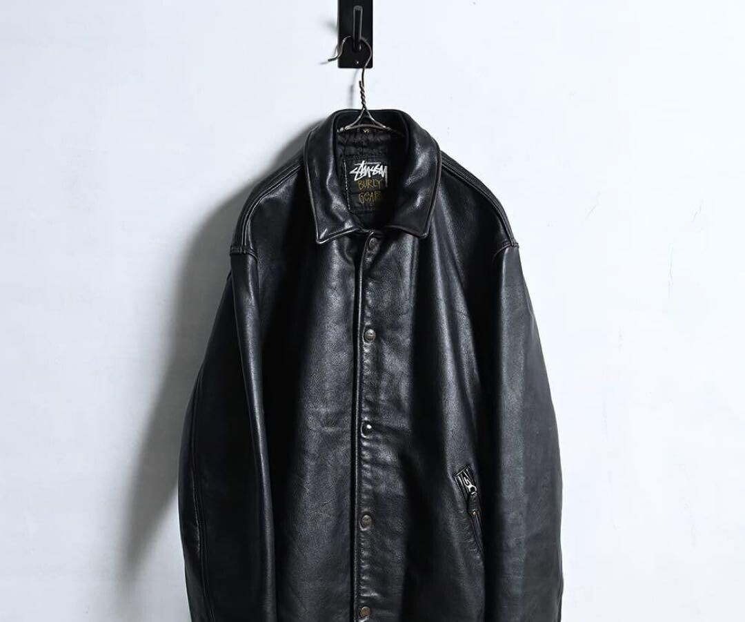 Stussy 90s Leather Car Coat Vintage Black Snap Button Issue Stussy 90s Leather Car Coat Vintage Black Snap Button Issue