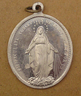 Rarität - Großes altes Pilger Medaillon - Conception Mary Pray for US - (AW01)