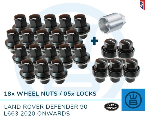 LAND ROVER DEFENDER 90 L663 2020 black wheel nuts & locks 100% genuine ...