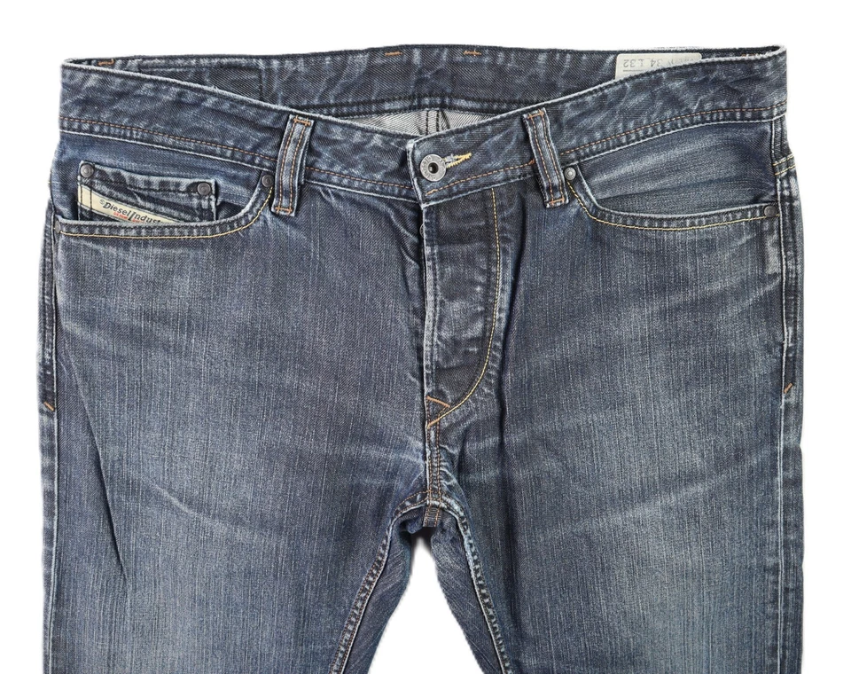 Pantalones de mezclilla Diesel para hombre 34 x 33 azul oscuro Viker pierna recta desgastados Foto 4 de 4