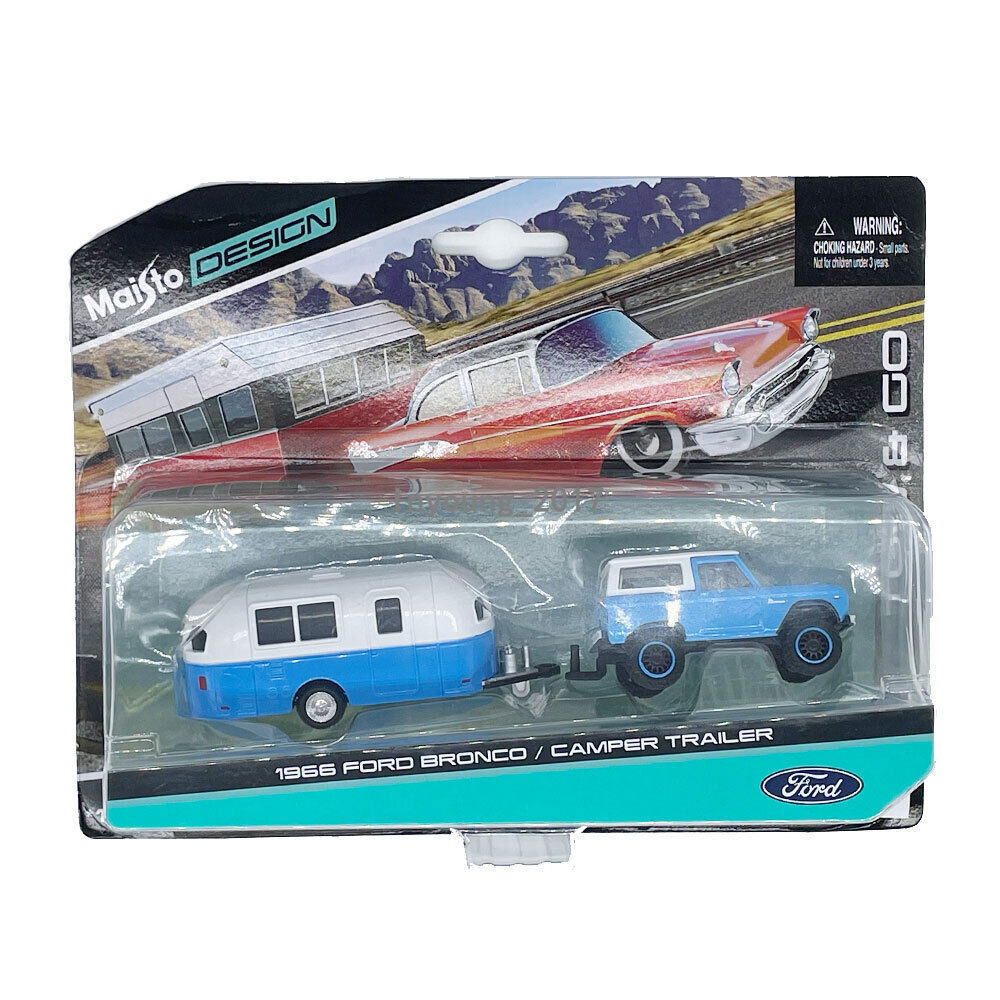1:64 Ford Bronco 1966 Model Car Trailer with Camper Motorhome